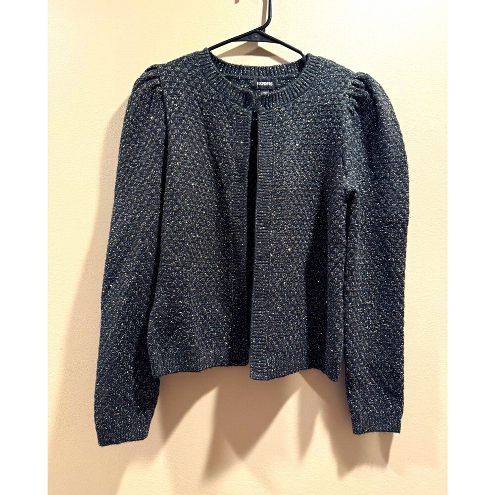 Express Women's Black Knit Gold Detail Cardigan Sweater Long Sleeve Size S